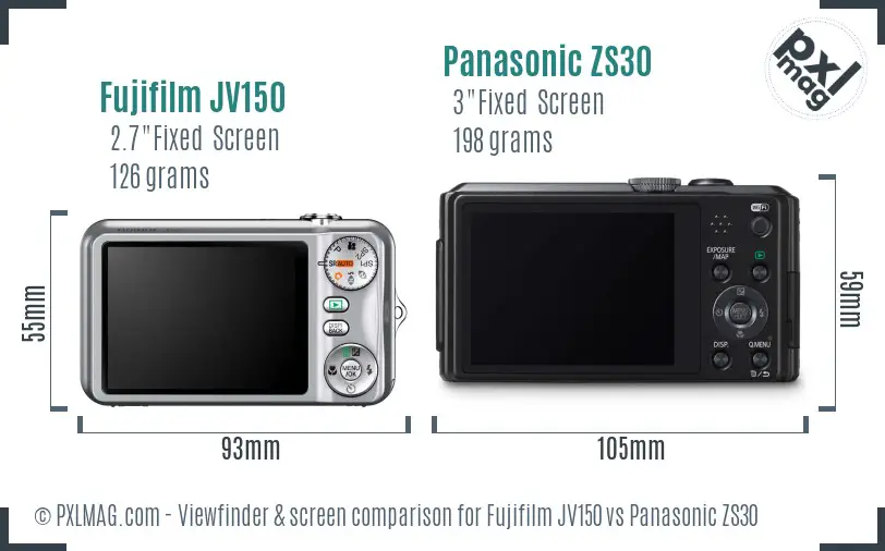 Fujifilm JV150 vs Panasonic ZS30 Screen and Viewfinder comparison