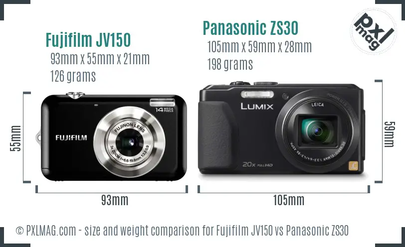 Fujifilm JV150 vs Panasonic ZS30 size comparison Fujifilm JV150 vs Panasonic ZS30 size comparison