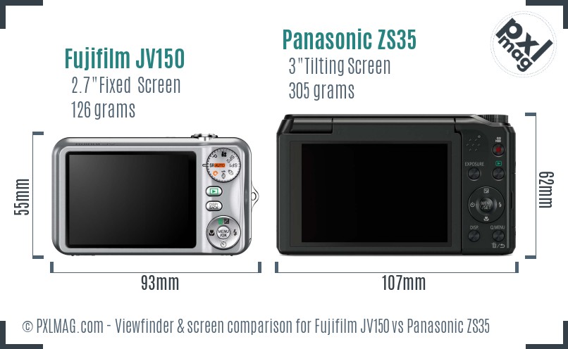 Fujifilm JV150 vs Panasonic ZS35 Screen and Viewfinder comparison