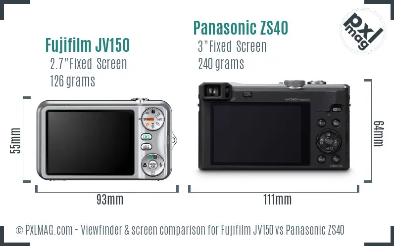 Fujifilm JV150 vs Panasonic ZS40 Screen and Viewfinder comparison