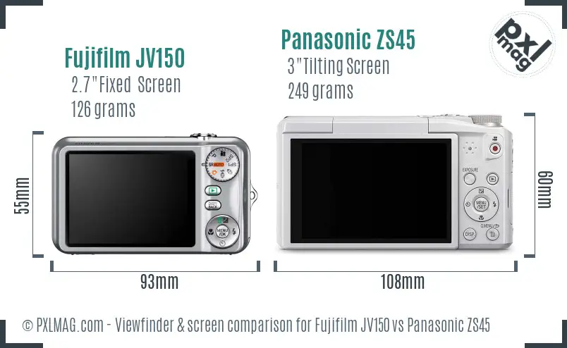 Fujifilm JV150 vs Panasonic ZS45 Screen and Viewfinder comparison