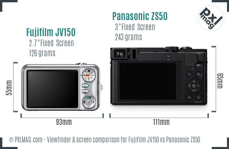 Fujifilm JV150 vs Panasonic ZS50 Screen and Viewfinder comparison