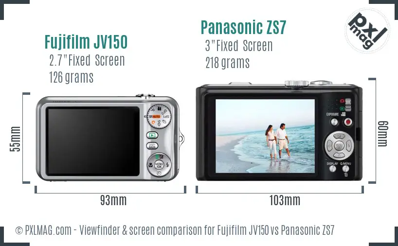 Fujifilm JV150 vs Panasonic ZS7 Screen and Viewfinder comparison