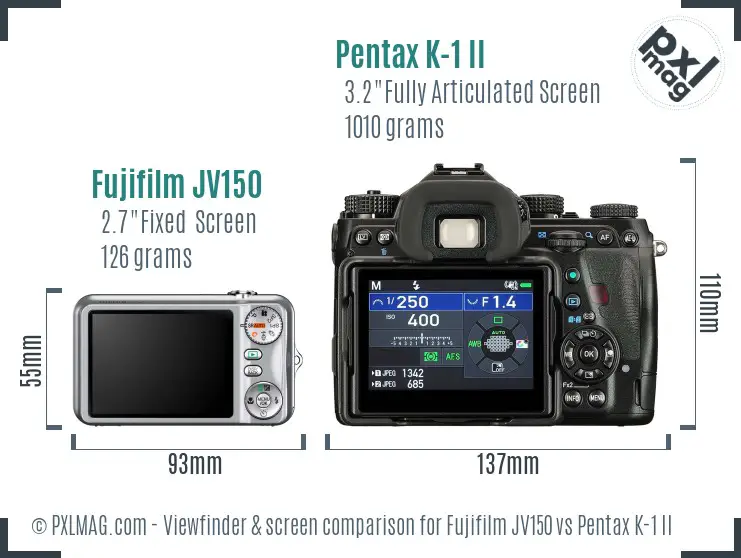 Fujifilm JV150 vs Pentax K-1 II Screen and Viewfinder comparison