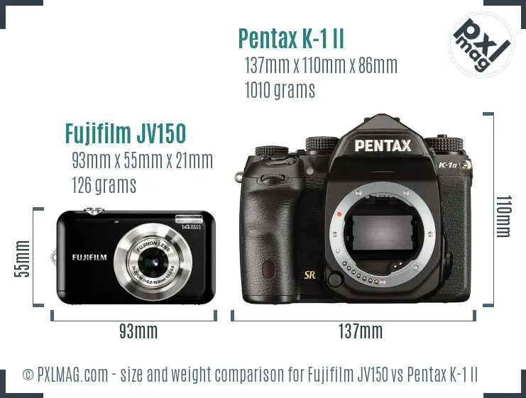 Fujifilm JV150 vs Pentax K-1 II size comparison