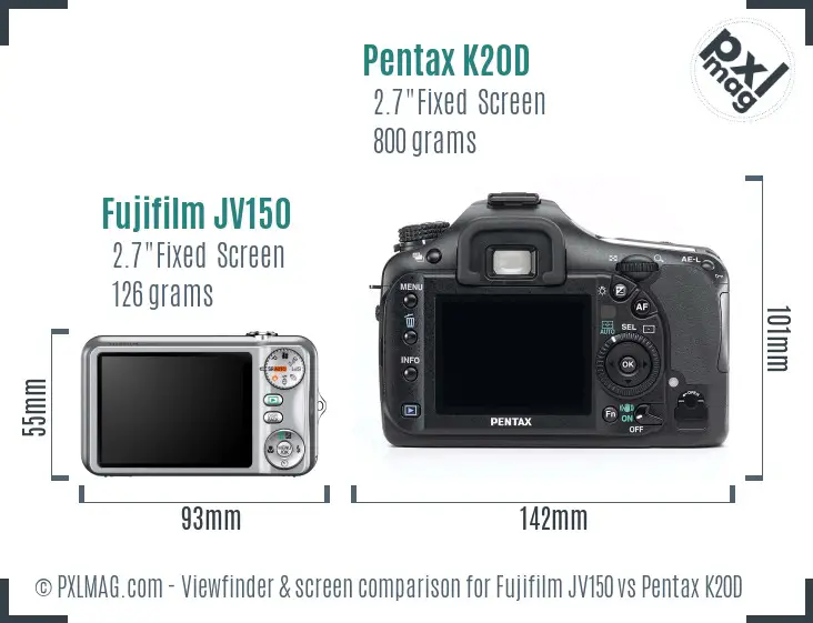 Fujifilm JV150 vs Pentax K20D Screen and Viewfinder comparison