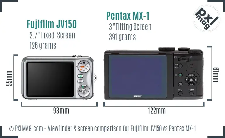 Fujifilm JV150 vs Pentax MX-1 Screen and Viewfinder comparison