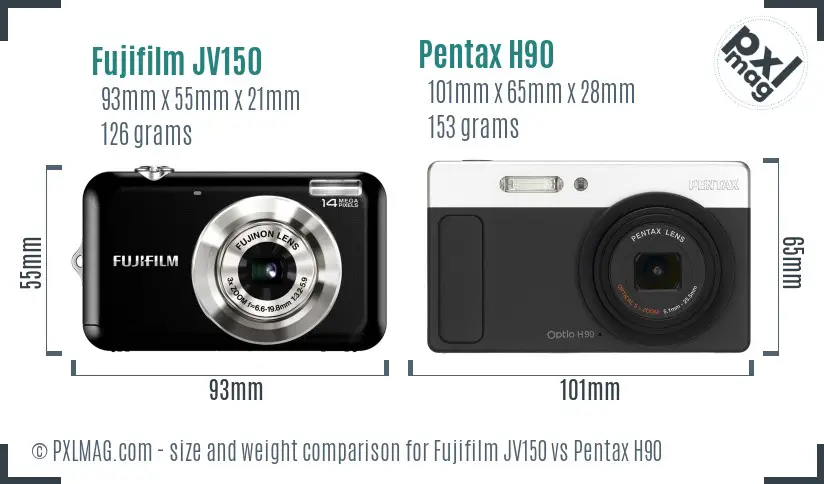 Fujifilm JV150 vs Pentax H90 size comparison Fujifilm JV150 vs Pentax H90 size comparison