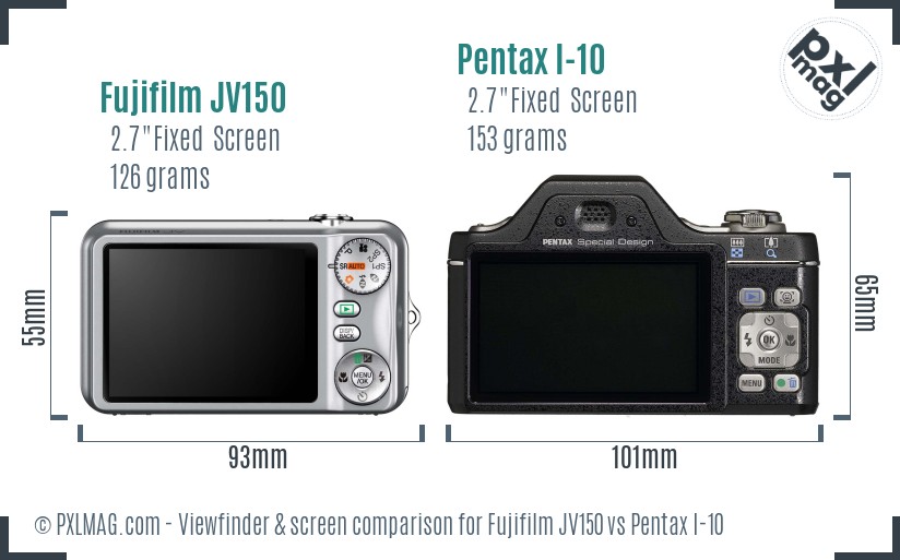 Fujifilm JV150 vs Pentax I-10 Screen and Viewfinder comparison
