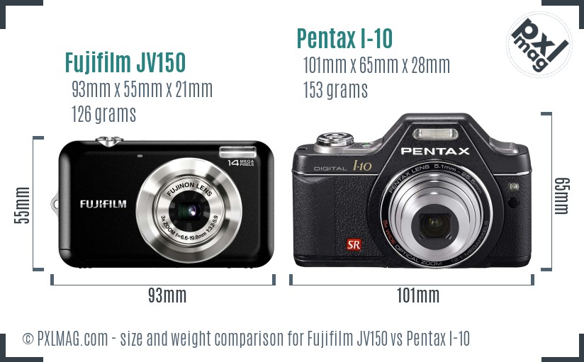 Fujifilm JV150 vs Pentax I-10 size comparison