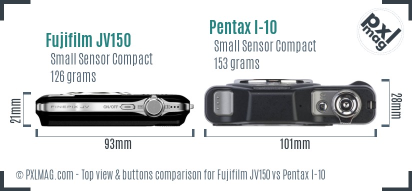 Fujifilm JV150 vs Pentax I-10 top view buttons comparison