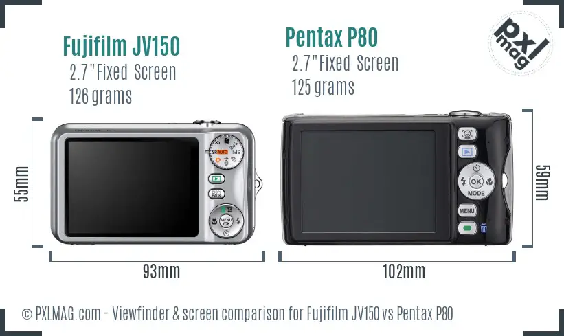 Fujifilm JV150 vs Pentax P80 Screen and Viewfinder comparison