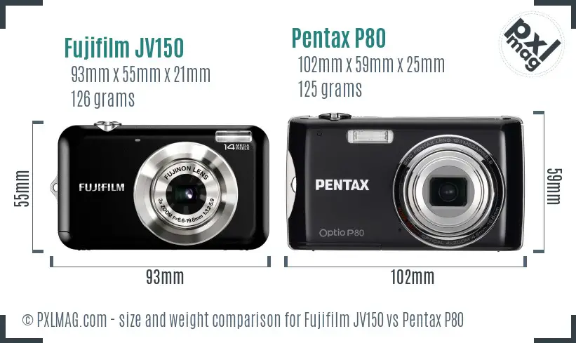 Fujifilm JV150 vs Pentax P80 size comparison