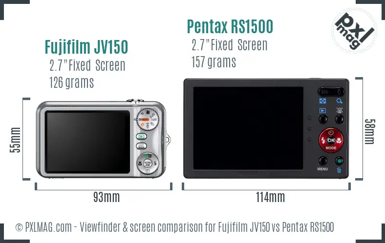 Fujifilm JV150 vs Pentax RS1500 Screen and Viewfinder comparison