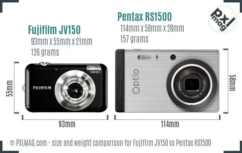 Fujifilm JV150 vs Pentax RS1500 size comparison