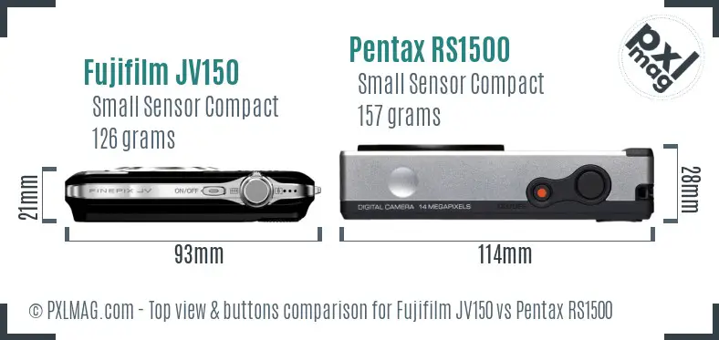 Fujifilm JV150 vs Pentax RS1500 top view buttons comparison
