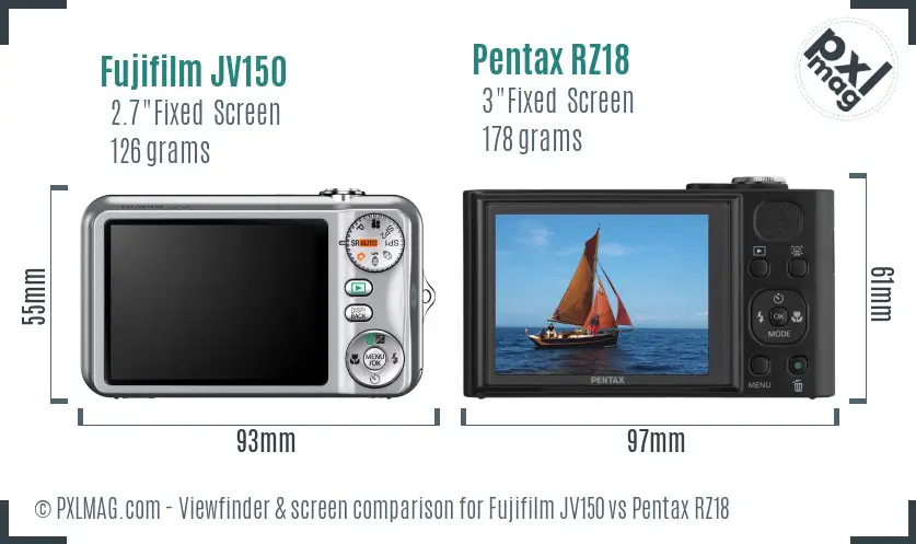 Fujifilm JV150 vs Pentax RZ18 Screen and Viewfinder comparison Fujifilm JV150 vs Pentax RZ18 Screen and Viewfinder comparison