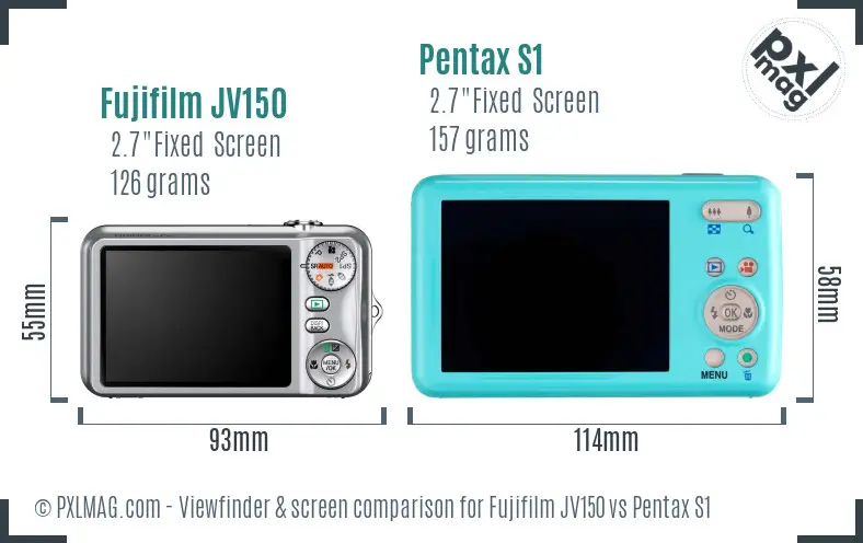 Fujifilm JV150 vs Pentax S1 Screen and Viewfinder comparison
