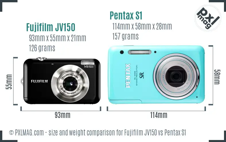 Fujifilm JV150 vs Pentax S1 size comparison