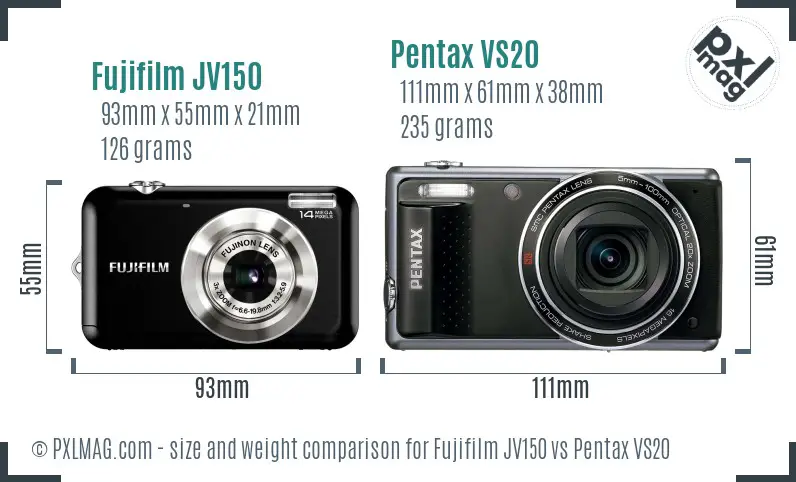 Fujifilm JV150 vs Pentax VS20 size comparison