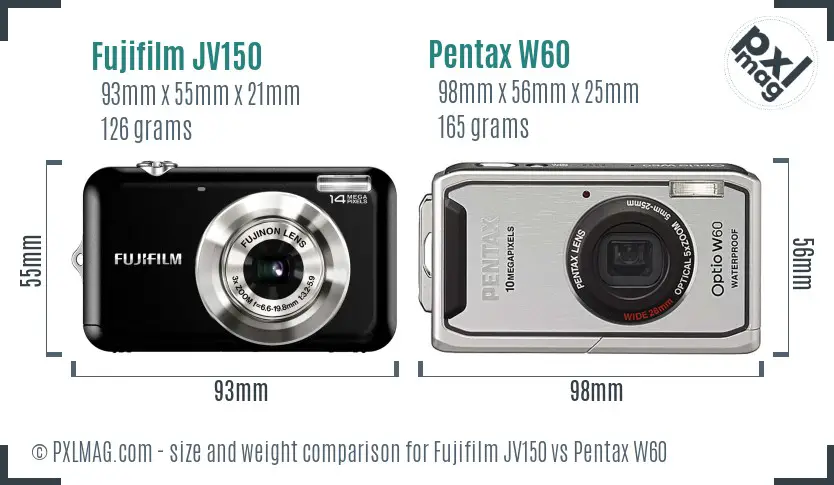 Fujifilm JV150 vs Pentax W60 size comparison Fujifilm JV150 vs Pentax W60 size comparison