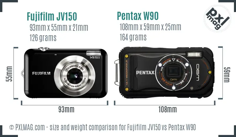 Fujifilm JV150 vs Pentax W90 size comparison Fujifilm JV150 vs Pentax W90 size comparison
