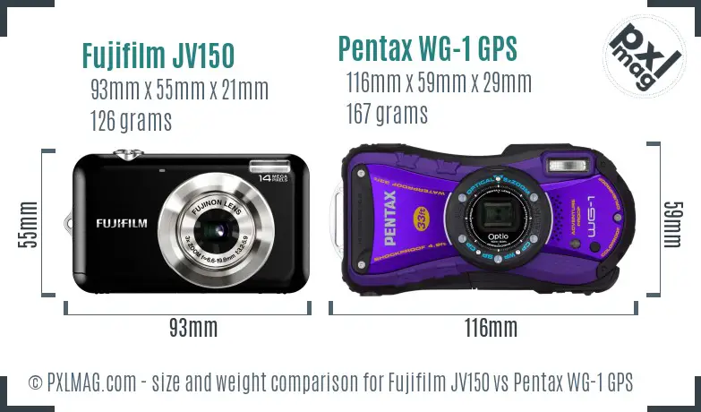Fujifilm JV150 vs Pentax WG-1 GPS size comparison
