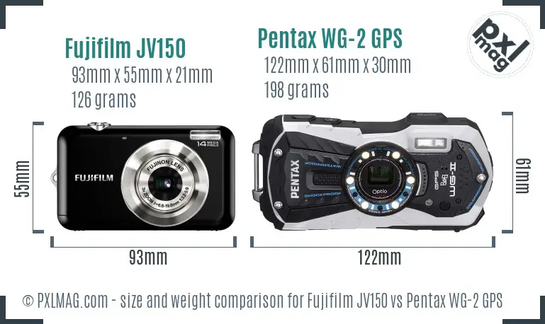 Fujifilm JV150 vs Pentax WG-2 GPS size comparison Fujifilm JV150 vs Pentax WG-2 GPS size comparison