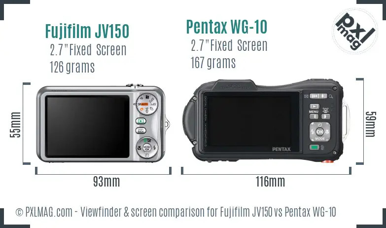 Fujifilm JV150 vs Pentax WG-10 Screen and Viewfinder comparison