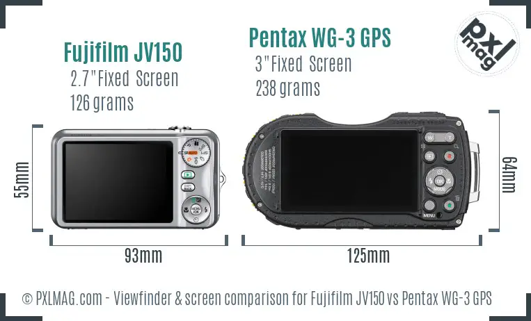 Fujifilm JV150 vs Pentax WG-3 GPS Screen and Viewfinder comparison