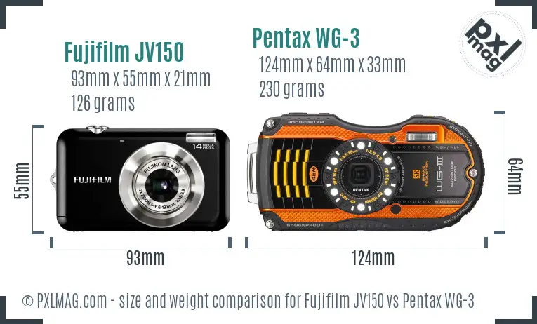 Fujifilm JV150 vs Pentax WG-3 size comparison Fujifilm JV150 vs Pentax WG-3 size comparison