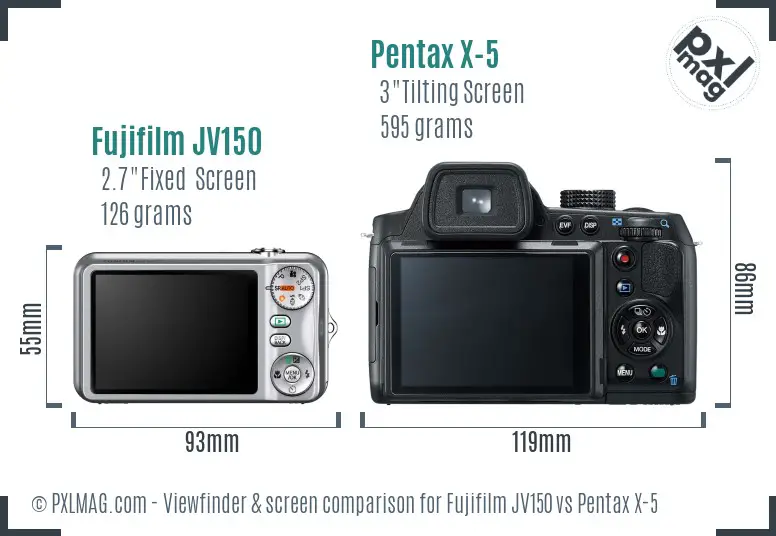 Fujifilm JV150 vs Pentax X-5 Screen and Viewfinder comparison