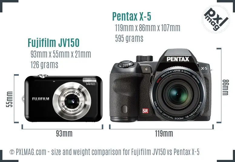 Fujifilm JV150 vs Pentax X-5 size comparison