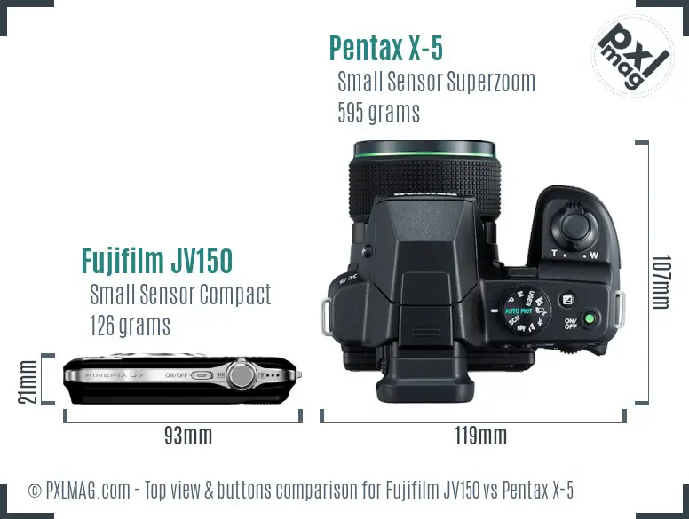 Fujifilm JV150 vs Pentax X-5 top view buttons comparison