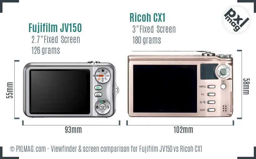 Fujifilm JV150 vs Ricoh CX1 Screen and Viewfinder comparison Fujifilm JV150 vs Ricoh CX1 Screen and Viewfinder comparison