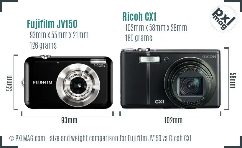 Fujifilm JV150 vs Ricoh CX1 size comparison Fujifilm JV150 vs Ricoh CX1 size comparison