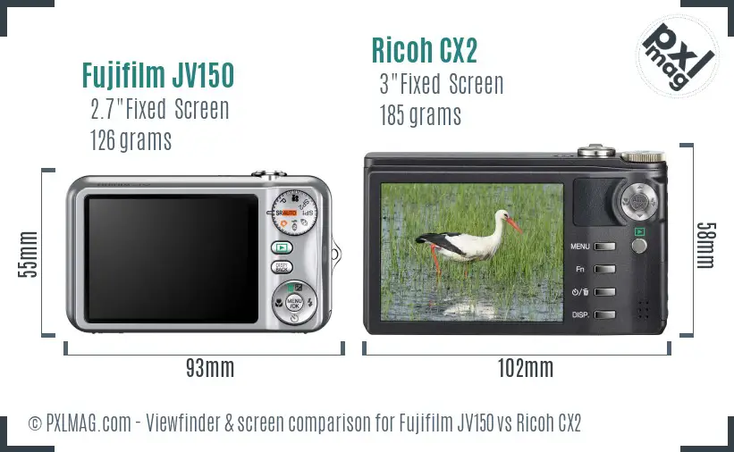 Fujifilm JV150 vs Ricoh CX2 Screen and Viewfinder comparison Fujifilm JV150 vs Ricoh CX2 Screen and Viewfinder comparison