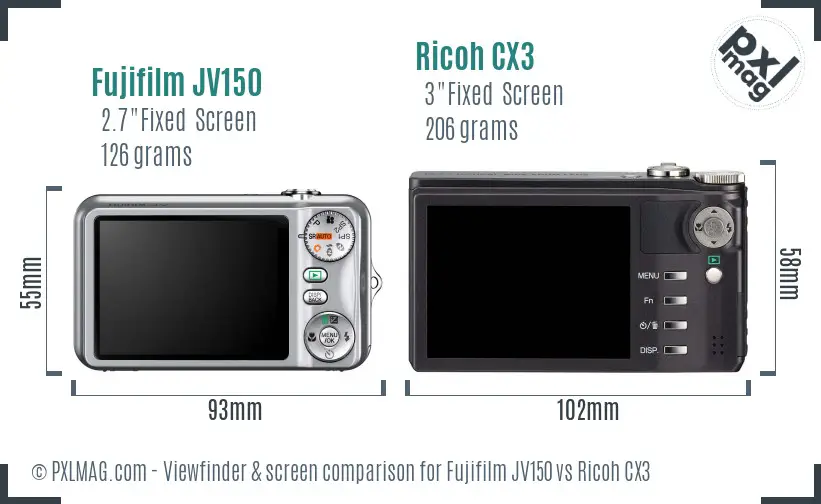 Fujifilm JV150 vs Ricoh CX3 Screen and Viewfinder comparison Fujifilm JV150 vs Ricoh CX3 Screen and Viewfinder comparison