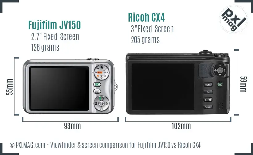 Fujifilm JV150 vs Ricoh CX4 Screen and Viewfinder comparison