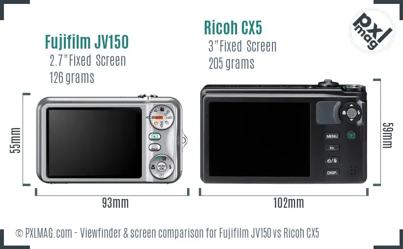 Fujifilm JV150 vs Ricoh CX5 Screen and Viewfinder comparison