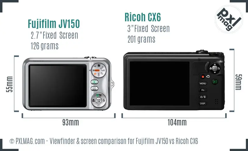 Fujifilm JV150 vs Ricoh CX6 Screen and Viewfinder comparison