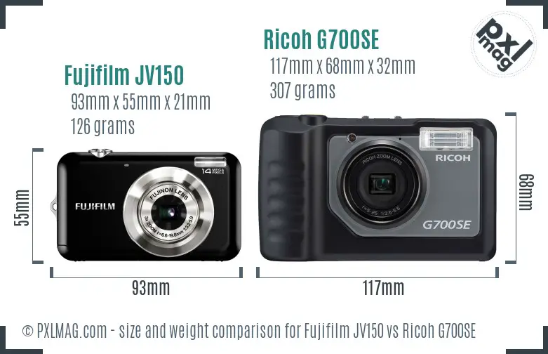 Fujifilm JV150 vs Ricoh G700SE size comparison