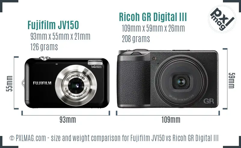 Fujifilm JV150 vs Ricoh GR Digital III size comparison Fujifilm JV150 vs Ricoh GR Digital III size comparison