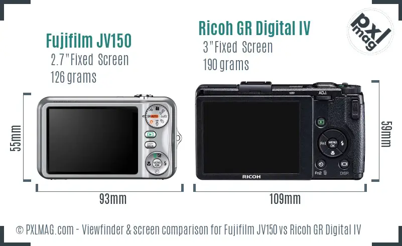 Fujifilm JV150 vs Ricoh GR Digital IV Screen and Viewfinder comparison