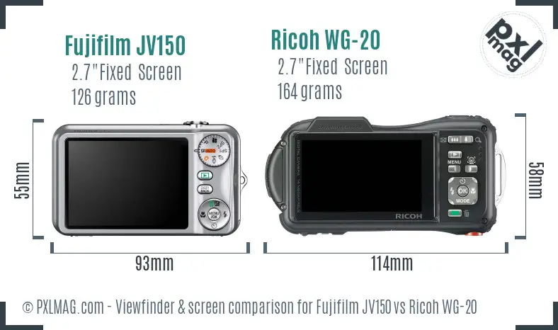 Fujifilm JV150 vs Ricoh WG-20 Screen and Viewfinder comparison