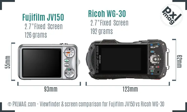 Fujifilm JV150 vs Ricoh WG-30 Screen and Viewfinder comparison