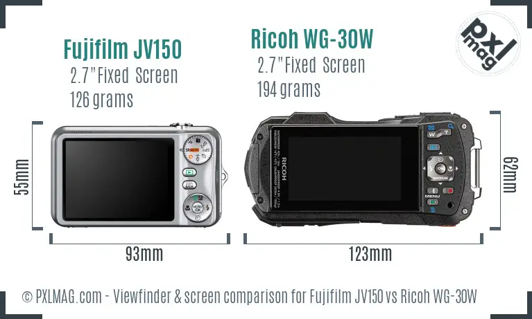 Fujifilm JV150 vs Ricoh WG-30W Screen and Viewfinder comparison