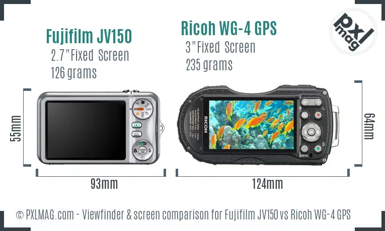Fujifilm JV150 vs Ricoh WG-4 GPS Screen and Viewfinder comparison