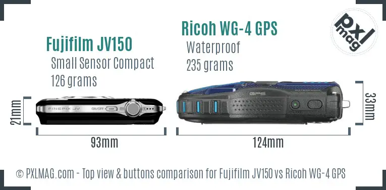 Fujifilm JV150 vs Ricoh WG-4 GPS top view buttons comparison