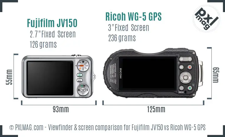 Fujifilm JV150 vs Ricoh WG-5 GPS Screen and Viewfinder comparison